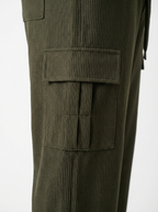 Urban Soft Cord Cargo | Baggy Fit Wide Leg Trousers - Olive Green