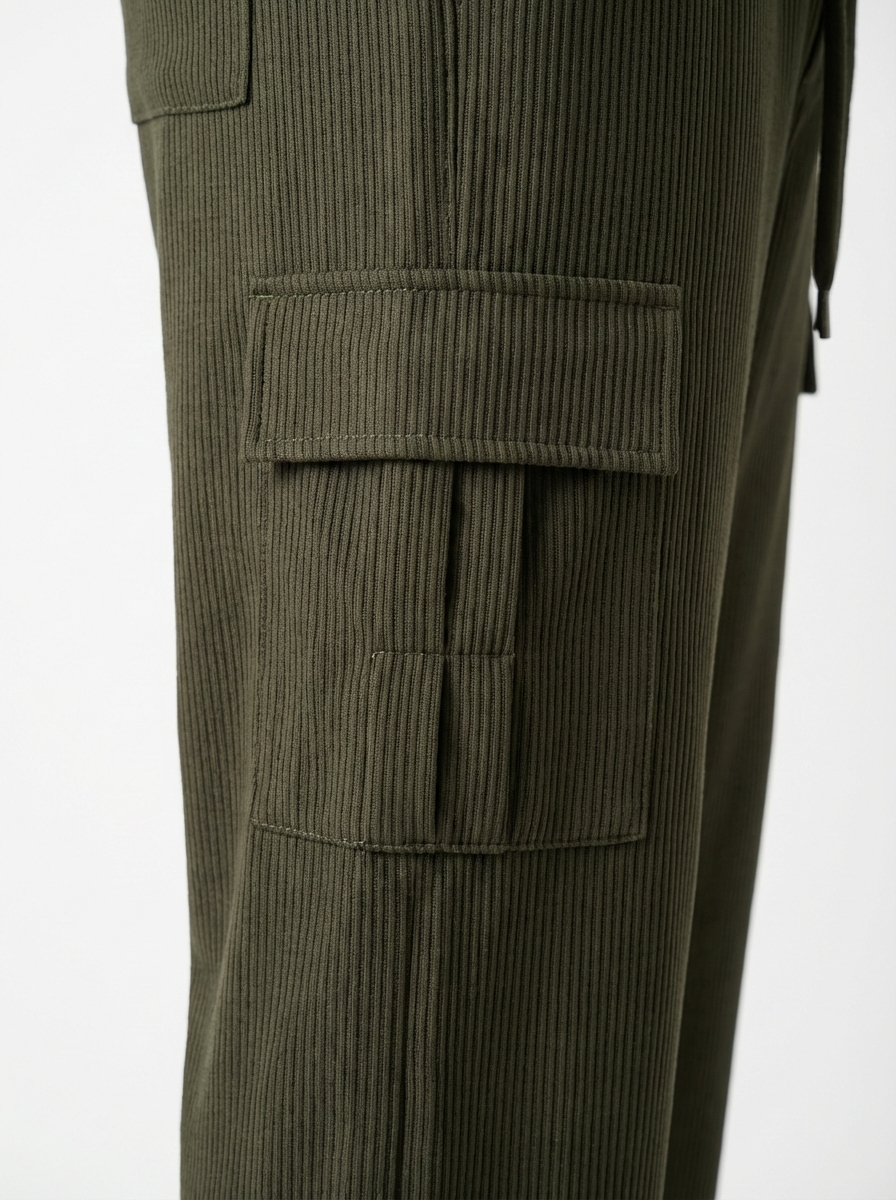 Urban Soft Cord Cargo | Baggy Fit Wide Leg Trousers - Olive Green