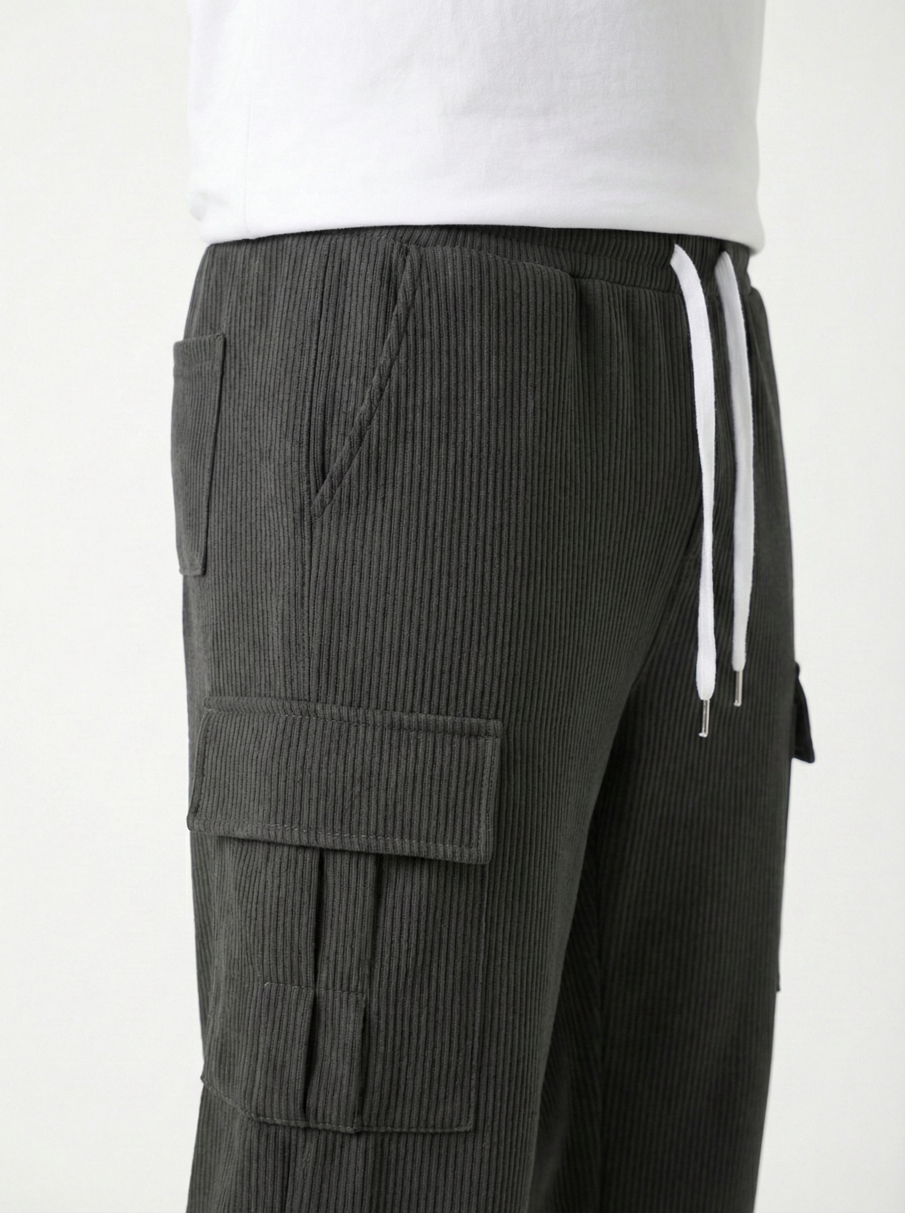 Urban Soft Cord Cargo | Baggy Fit Wide Leg Trousers - Charcoal
