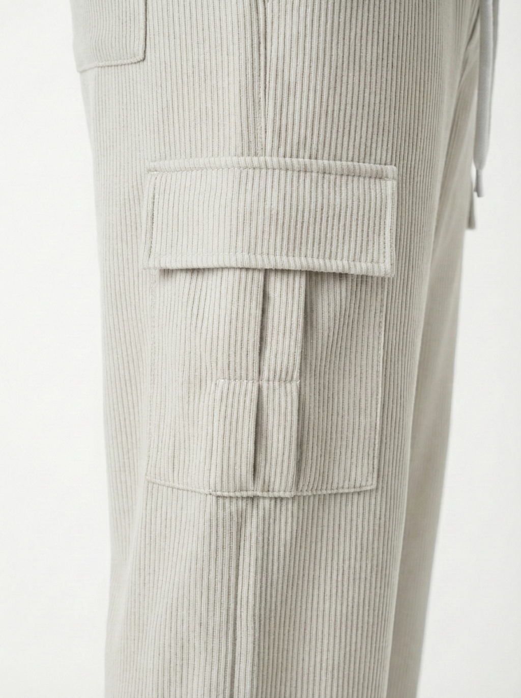 Urban Soft Ribbed Cargo | Baggy Fit Wide Leg Trousers - Stone Grey