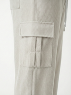 Urban Soft Ribbed Cargo | Baggy Fit Wide Leg Trousers - Stone Grey