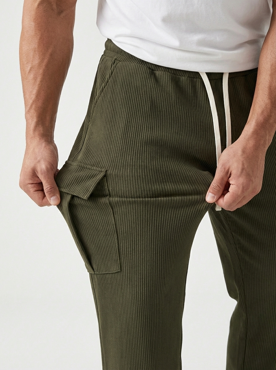 Urban Soft Cord Cargo | Baggy Fit Wide Leg Trousers - Olive Green