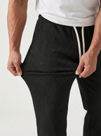 Urban Soft Ribbed Trousers | Baggy Fit Wide Leg - Jet Black