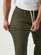 Urban Soft Ribbed Trousers | Baggy Fit Wide Leg - Olive Green